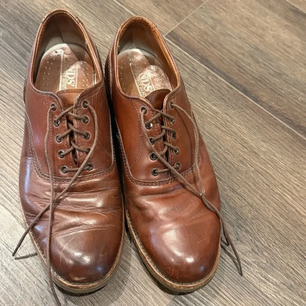 Vintage Lands End Direct Merchants Leather Oxfords Men's 8 M Cap Toe Brown
